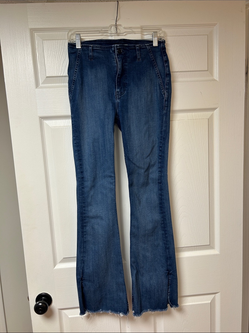 Free People Dark Blue Flare Jeans with Raw Hem